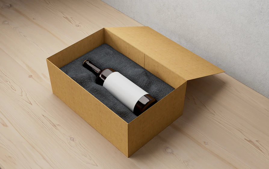 Bottle packed into a shipping carton for a direct-to-consumer order